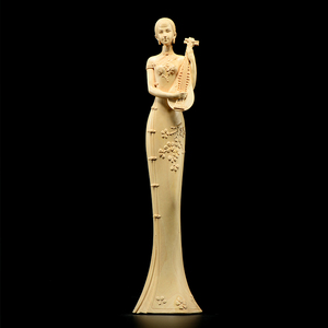 黄杨木雕美女摆件实木头根雕刻琵琶抱琴家居装饰人物红木质工艺品