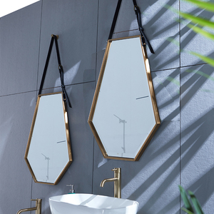 不锈钢六边形皮带挂镜黄铜金色浴室镜 个性艺术样板间洗手间镜子