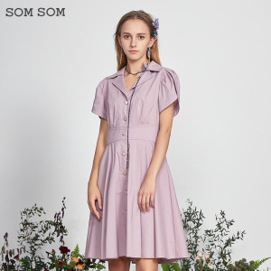 somsom/索玛2022夏季新款短袖连衣裙女法式气质收腰衬衫裙薄12231