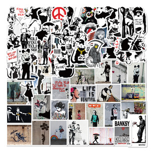 134张街头艺术banksy艺术涂鸦手账装饰自粘防水贴画diy手机贴贴纸