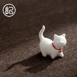 记今朝【德化白瓷】 陶瓷小猫 茶宠摆件精品可爱动物茶玩茶盘摆设