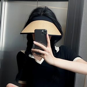 网红防晒帽女夏季防紫外线大帽檐遮阳草帽遮全脸草编空顶太阳帽子
