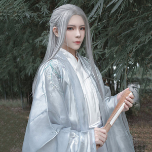 假发男士长发古装古风cos万用日常奶奶灰汉服长直发整顶全头套式
