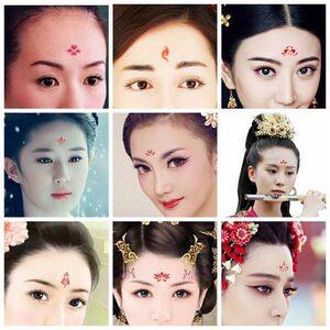 古风汉服古装额头贴儿童表演化妆贴纸花钿眉心贴凤尾花眉心贴防水