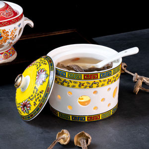 可加热参盅带盖明炉翅盅家用复古酒店包厢陶瓷燕窝炖盅碗连炉汤煲