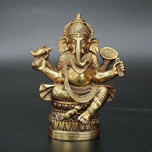 纯铜象鼻财神纯铜象神神像密宗红财神 象头财神摆件家居供奉财神