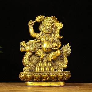 00丹梵藏传文化淘宝白财神佛像 尼泊尔纯铜鎏金彩绘白宝藏王 一尺骑