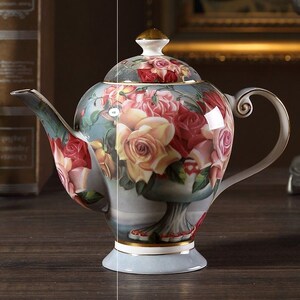 古典玫瑰欧式骨瓷咖啡壶手家用水壶茶壶花茶壶英式陶瓷红茶壶