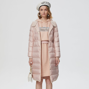 mynode蔓诺蒂女装2020秋冬新款修身简约气质收腰长款羽绒服