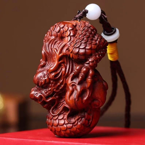 绿檀木雕神龙盘云手把件实木雕刻蟠龙生肖龙吊坠工艺品紫檀把玩件