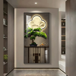 迎客松玄关装饰画新中式过道挂画现代轻奢进门客厅走廊尽头壁画