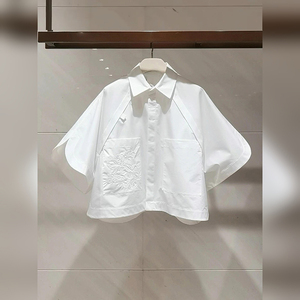 【商场同款】设计师款高级感上衣女夏季买手店短款宽松半袖白衬衫