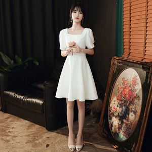 订婚礼服女夏平时可穿超仙气质显瘦遮肉小个子白色连衣裙领证登记