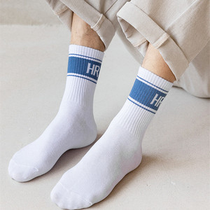 白袜子男gay白色长筒中筒袜纯棉秋冬季运动篮球袜高帮潮流防臭ins