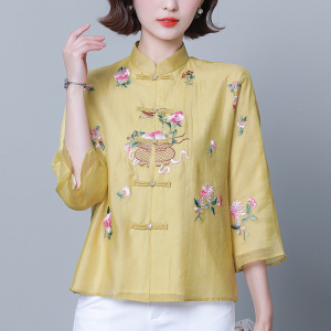 中式国风衬衫女夏季新款高端七分袖唐装上衣妈妈爆款小衫改良旗袍