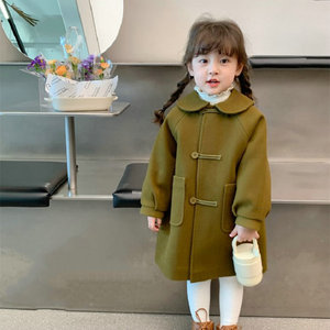 韩国女童网红甜美呢大衣冬装新款女宝宝时髦加厚保暖翻领外套童装