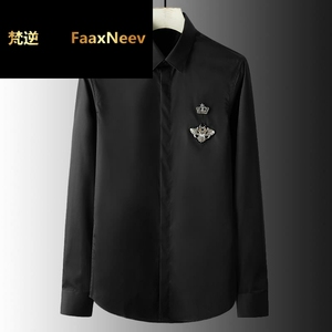 faaxneev欧洲站春款男装皇冠蜜蜂印度丝刺绣花长袖衬衫男潮牌帅气