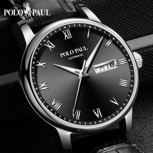 保罗手表polo paul新款男士时尚防水皮带机械表全自动镂空男腕表