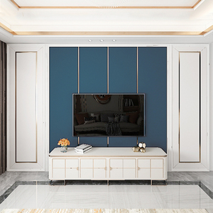 现代简约电视硬包背景墙轻奢 简欧客厅影视背景墙金属条卧室软包