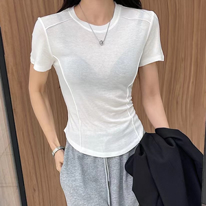 天丝羊毛白色短袖t恤女2024新款爆款夏季时尚洋气打底衫薄款透明