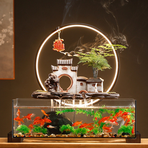 创意流水鱼缸摆件水循环客厅家用办公室玄关桌面装饰乔迁开业礼品