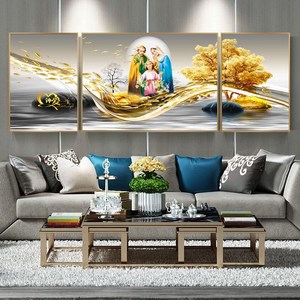 天主教客厅沙发背景圣家三口圣像主内画 耶稣基督挂画圣像装饰画