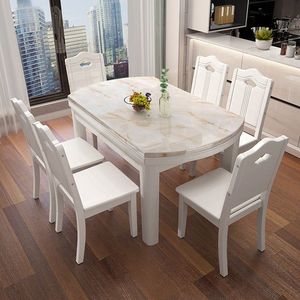 新轻奢大理石实木餐桌现代简约台面长方形可伸缩折叠圆桌面家用圆