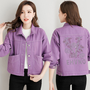 2021年春秋季韩版bf宽松网红紫色短款软牛仔外套女潮ins时尚工装