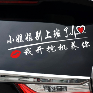 忘了他吧车贴我拉啥也养不起你网红小姐姐别上班了开挖机养你贴纸