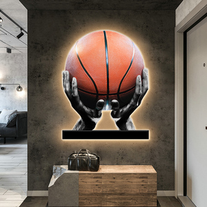 篮球装饰画高级感发光led灯画客厅壁画现代轻奢玄关走廊过道挂画