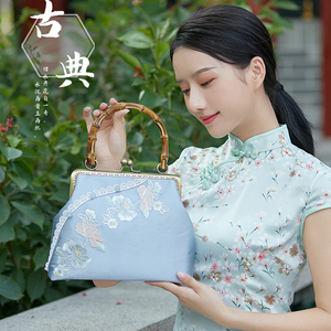 新款中国风旗袍古风手拿包民族风复古口金晚宴贝壳包穿旗袍配的包