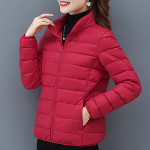 羽绒服女2023年新款冬季高端品牌白鸭绒轻薄短款立领上衣红色外套