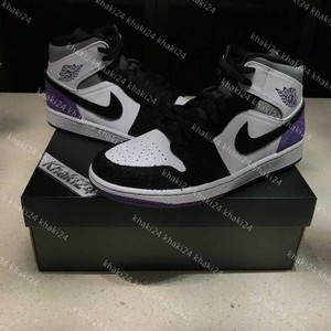 khaki24 air jordan 1 aj1黑白紫葡萄麂皮男女中帮球鞋852542-105