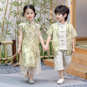 中国风汉服男 童新中式唐装套装幼儿园表演出服夏季儿 童旗袍裙子