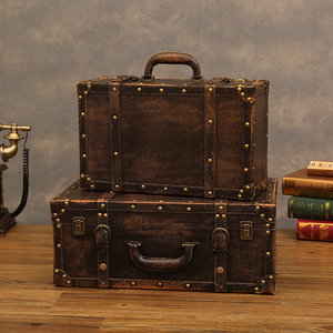 复古便携式手提箱旅行箱大容量木质收纳箱拍摄道具老式皮箱行李箱