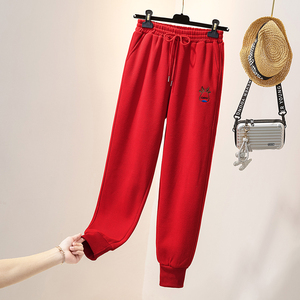 红色加厚运动裤女