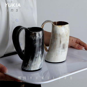 维京海盗野蛮人牛角杯马克天然啤酒杯冷饮杯子复古精品手作中古杯