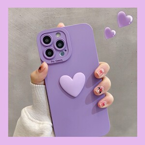 适用iphone13promax手机壳日韩淡紫色爱心苹果13瞳眼镜头全包13pro