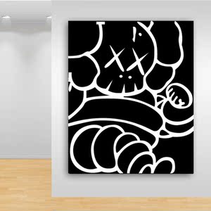 kaws车胎人黑白创意潮流客厅沙发儿l童房书桌定制装饰画挂画组合