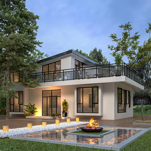 新农村自建房一层半小别墅设计图纸平房单层现代风建筑效果图盖房