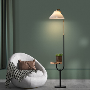 落地灯客厅卧室百褶轻奢置物架氛围灯高级感床头落地台灯tankho