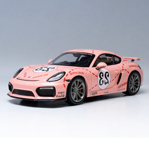 1:18保时捷gt4 cayman 粉猪涂装 仿真合金全开粉红色汽车模型轿车