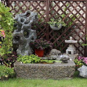 太湖石造景假山流水摆件中式庭院阳台鱼池循环水室外仿古石槽鱼缸