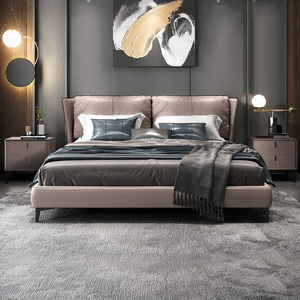 香槟|莱肯意式实木真皮床主卧大床轻奢现代极简约北欧双人婚床架