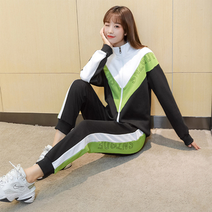 春秋女士卫衣外套跑步运动两件套休闲宽松长袖运动服清纯美女春装