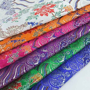 提花唐装面料织锦缎布料中国风凤穿牡丹汉服旗袍布料鞋材