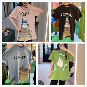 代购loewe罗意威21春夏刺绣龙猫字母印花宽松圆领短袖t恤男女同款
