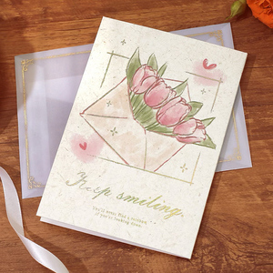 复古风创意烫金折叠贺卡 星芒璀璨万物生 手绘插画玫瑰花卉治愈系对折