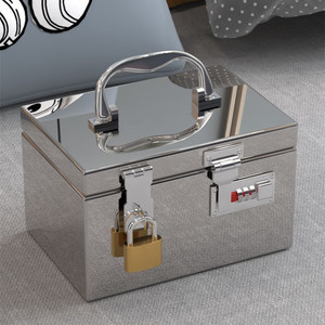 不锈钢小箱子带锁密码盒家用储物铁盒子钱首饰手机证件文件收纳箱