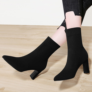 台湾红蜻蜓企业有限公司rd2020春款粗跟瘦瘦靴ins飞织靴子女短靴
